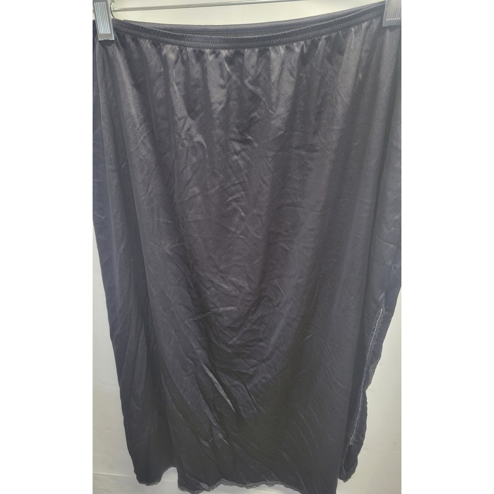 Vassarette Black Silky Nylon Half Slip Lace Trim Side Slit Midi Size 32 XL 44